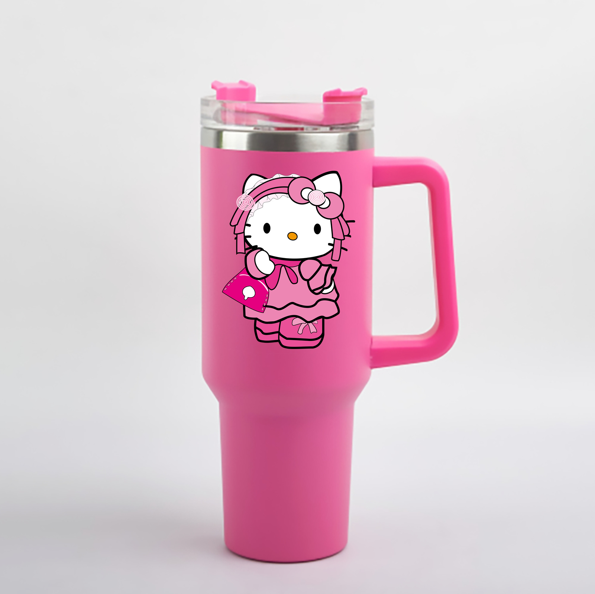 （画像用） Hello Kitty ハローキティ 1200mL車用タンブラー - クリスタルステッカー（プラスチックストロー付き）